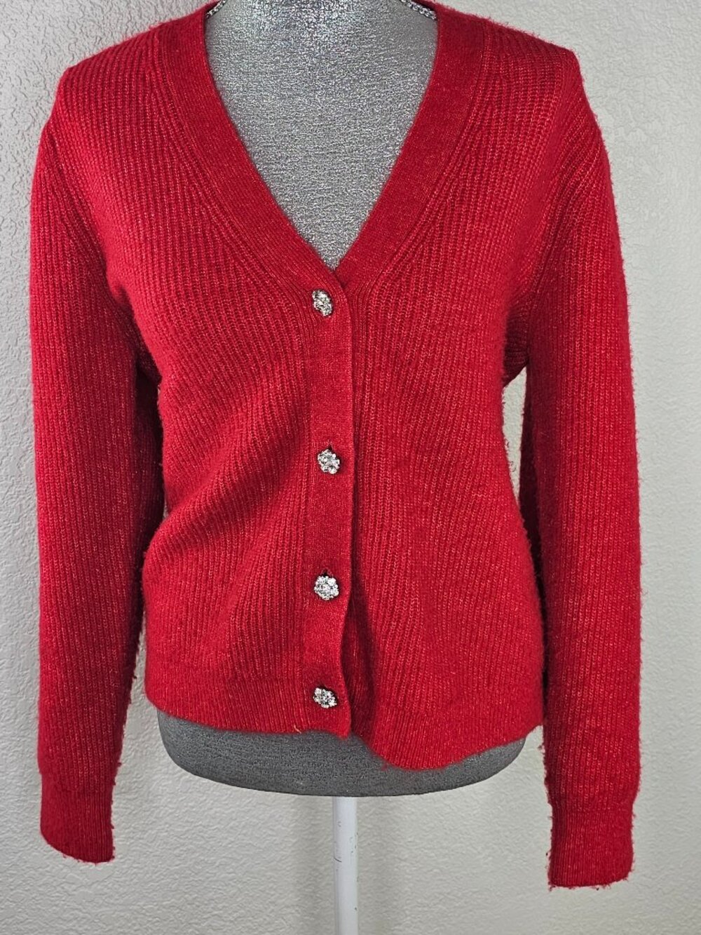 LOFT Sparkly buttoned Red Cardigan Holiday Size Large